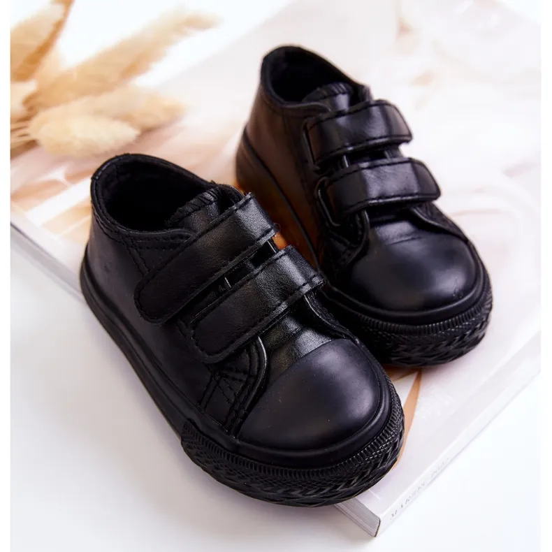 FR1 Children's Leather Sneakers Sneakers With Velcro Black Foster