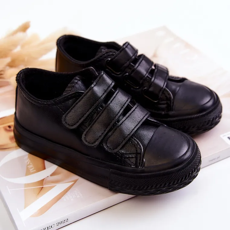 FR1 Children's Leather Sneakers Sneakers With Velcro Black Foster