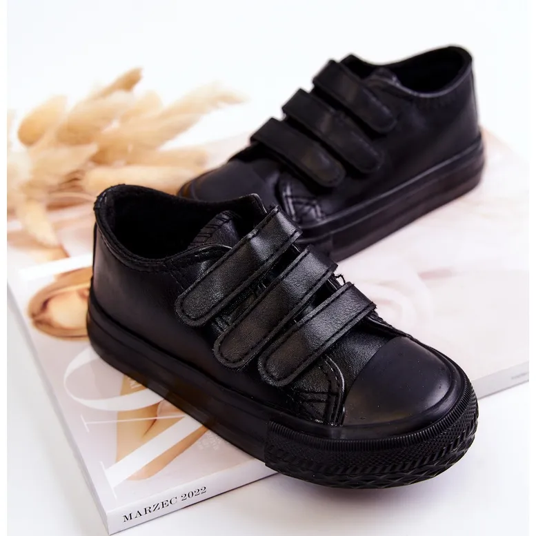 FR1 Children's Leather Sneakers Sneakers With Velcro Black Foster