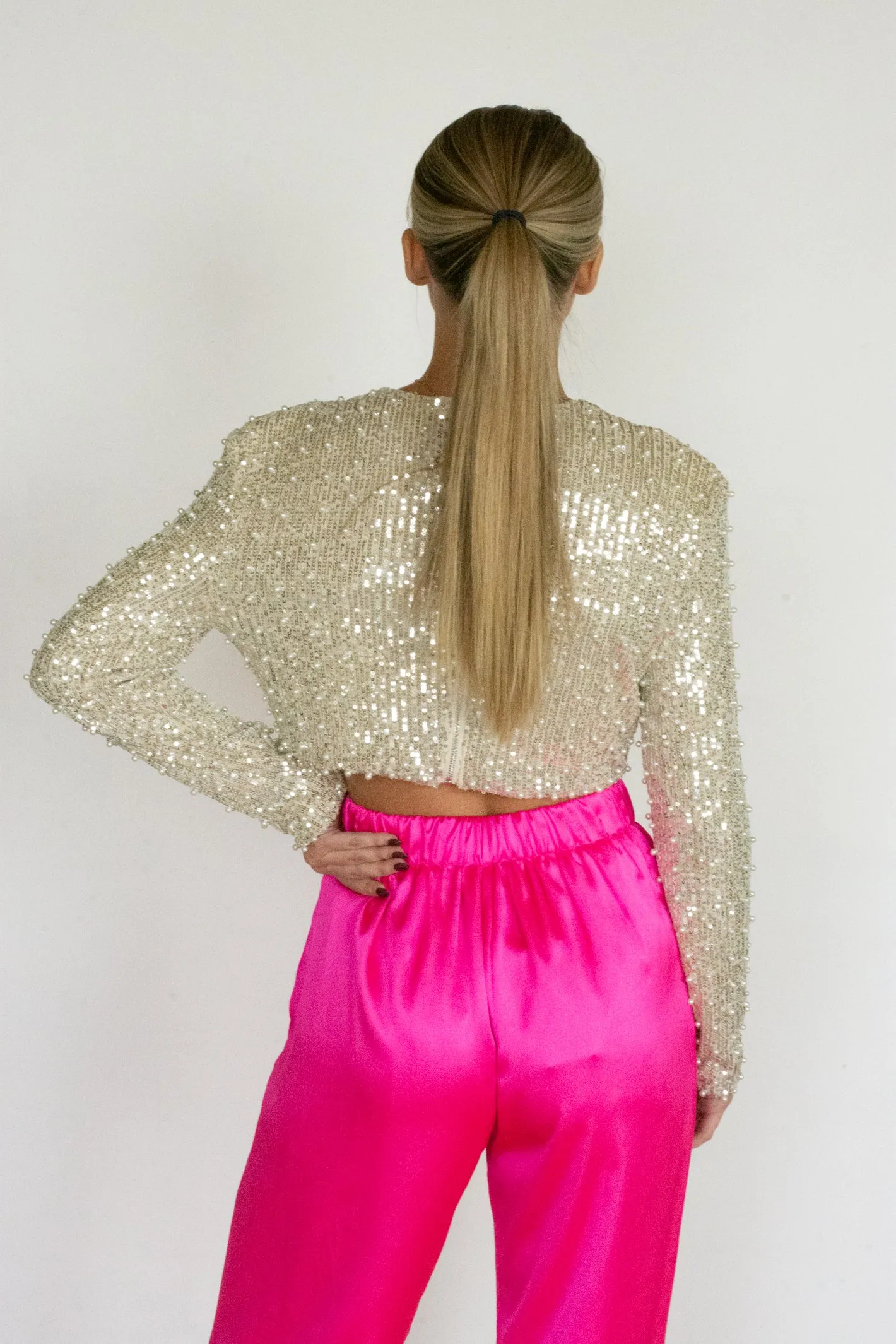 Frosty Nights Cream Sequin Crop Top -> Cream Sequin Crop Top for Frosty Nights