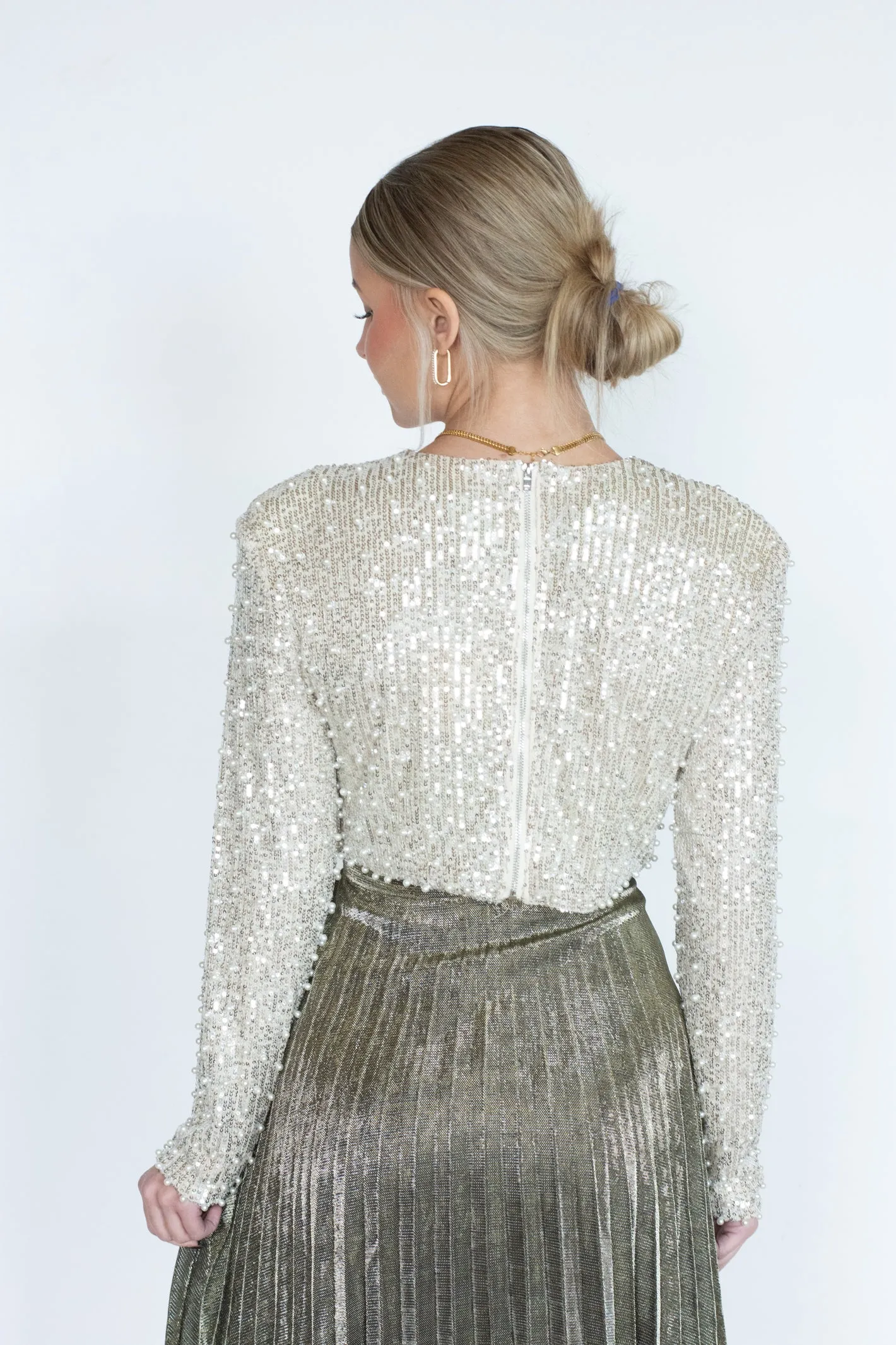 Frosty Nights Cream Sequin Crop Top -> Cream Sequin Crop Top for Frosty Nights