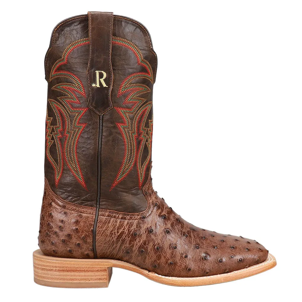 Full Quill Ostrich Embroidered Square Toe Cowboy Boots