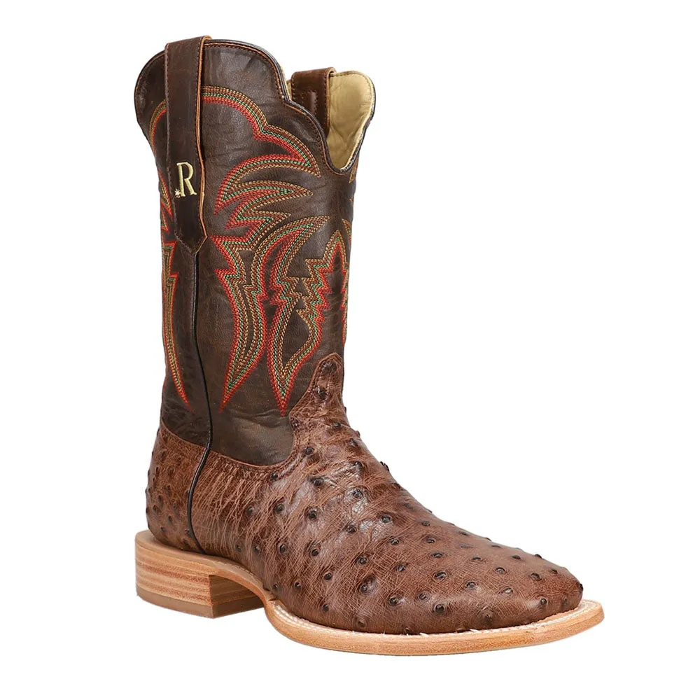 Full Quill Ostrich Embroidered Square Toe Cowboy Boots