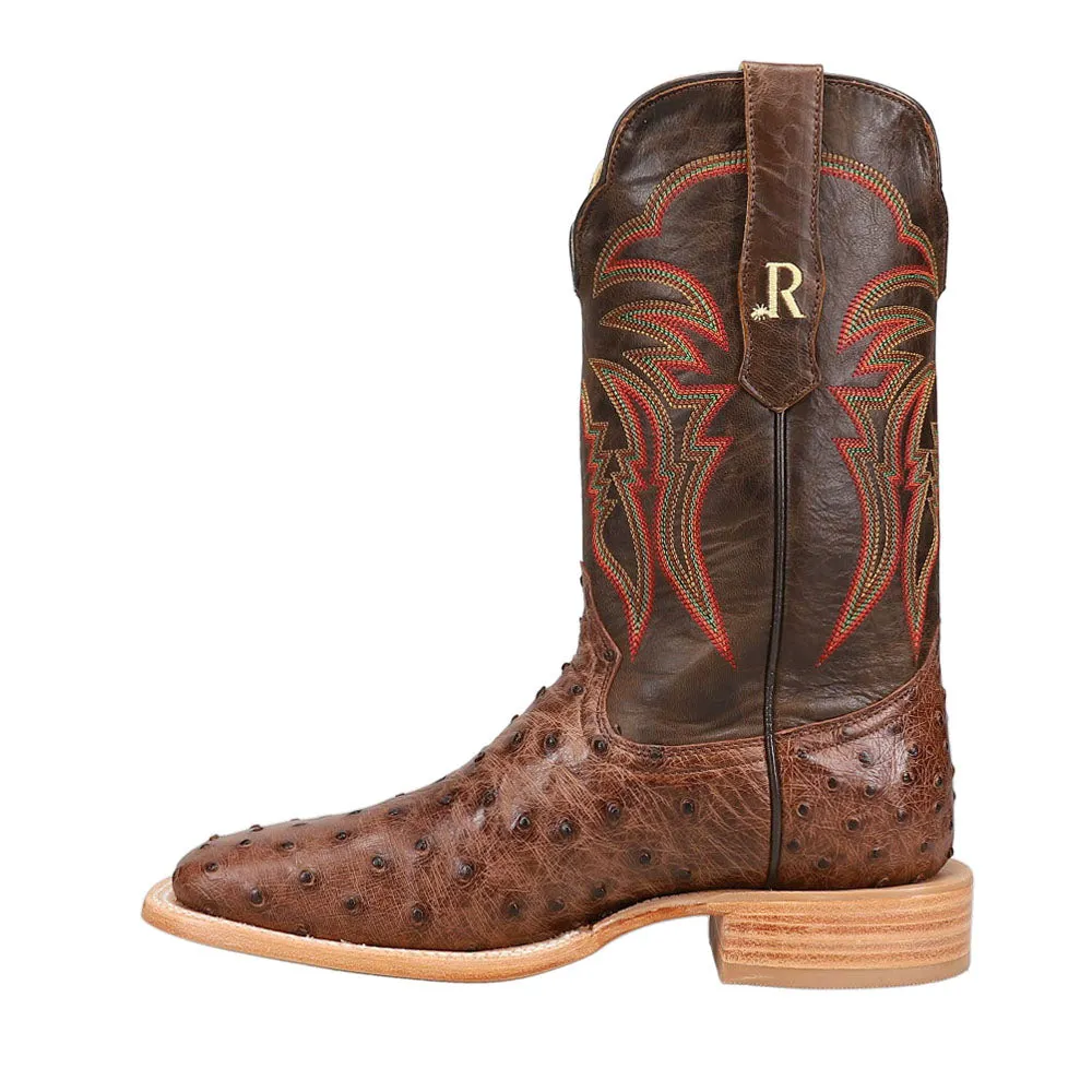 Full Quill Ostrich Embroidered Square Toe Cowboy Boots