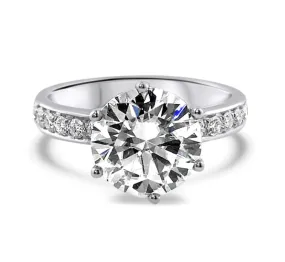 GEMORIE “Francais” Moissanite 3ctw Brilliant Round French Set 18k Engagement Ring 