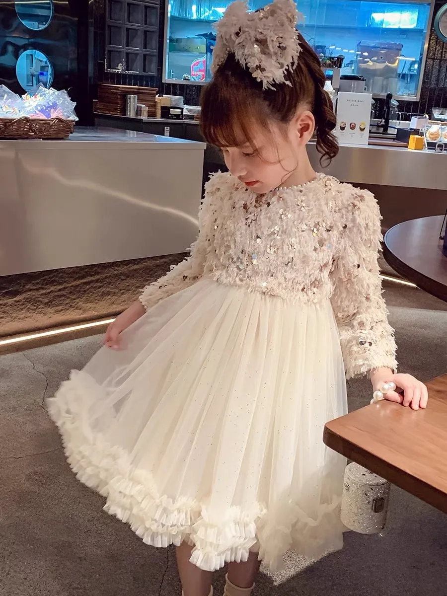 Girls Dress Autumn 2023 New Style Children's Mesh Princess Dress Little Girl Internet Celebrity Tassel Dress Dress