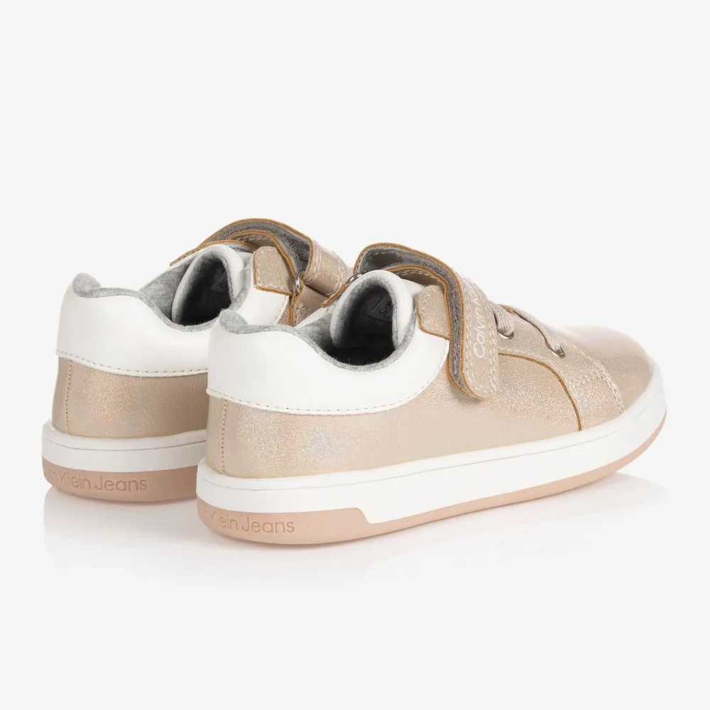 Girls Gold Velcro Trainers