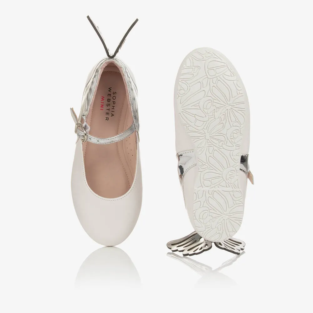 Girls Ivory Leather Butterfly Pumps