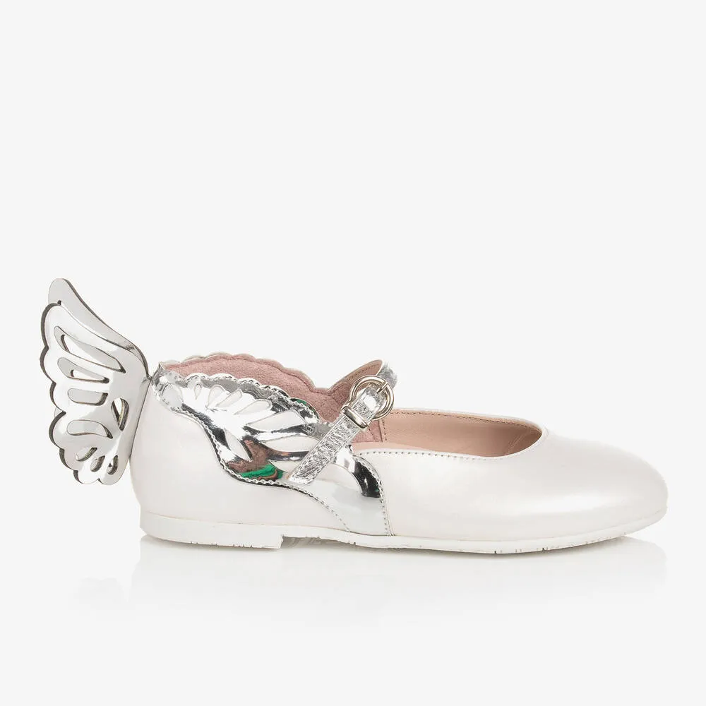 Girls Ivory Leather Butterfly Pumps