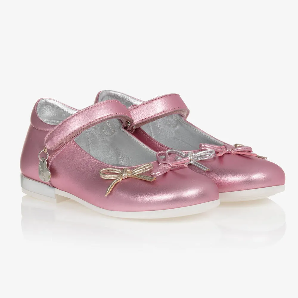 Girls Pink Metallic Ballet Pumps