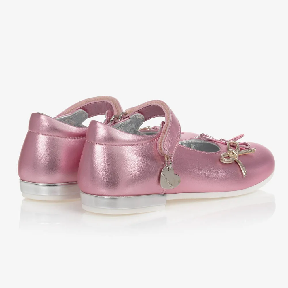 Girls Pink Metallic Ballet Pumps