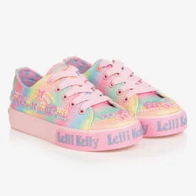 Girls Pink Rainbow Canvas Trainers