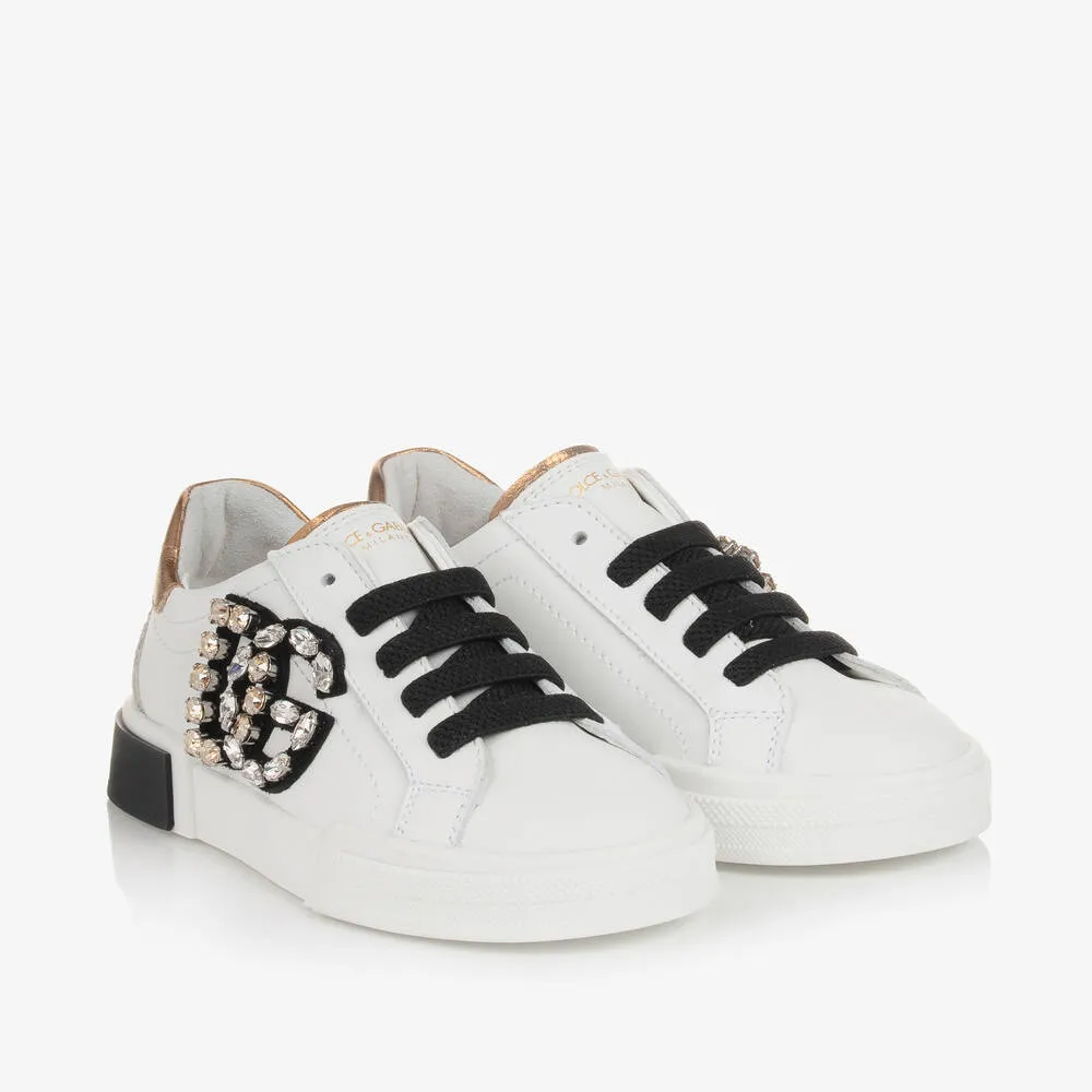 Girls White Diamanté Portofino Trainers