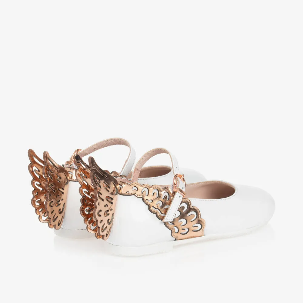 Girls White Leather Butterfly Pumps