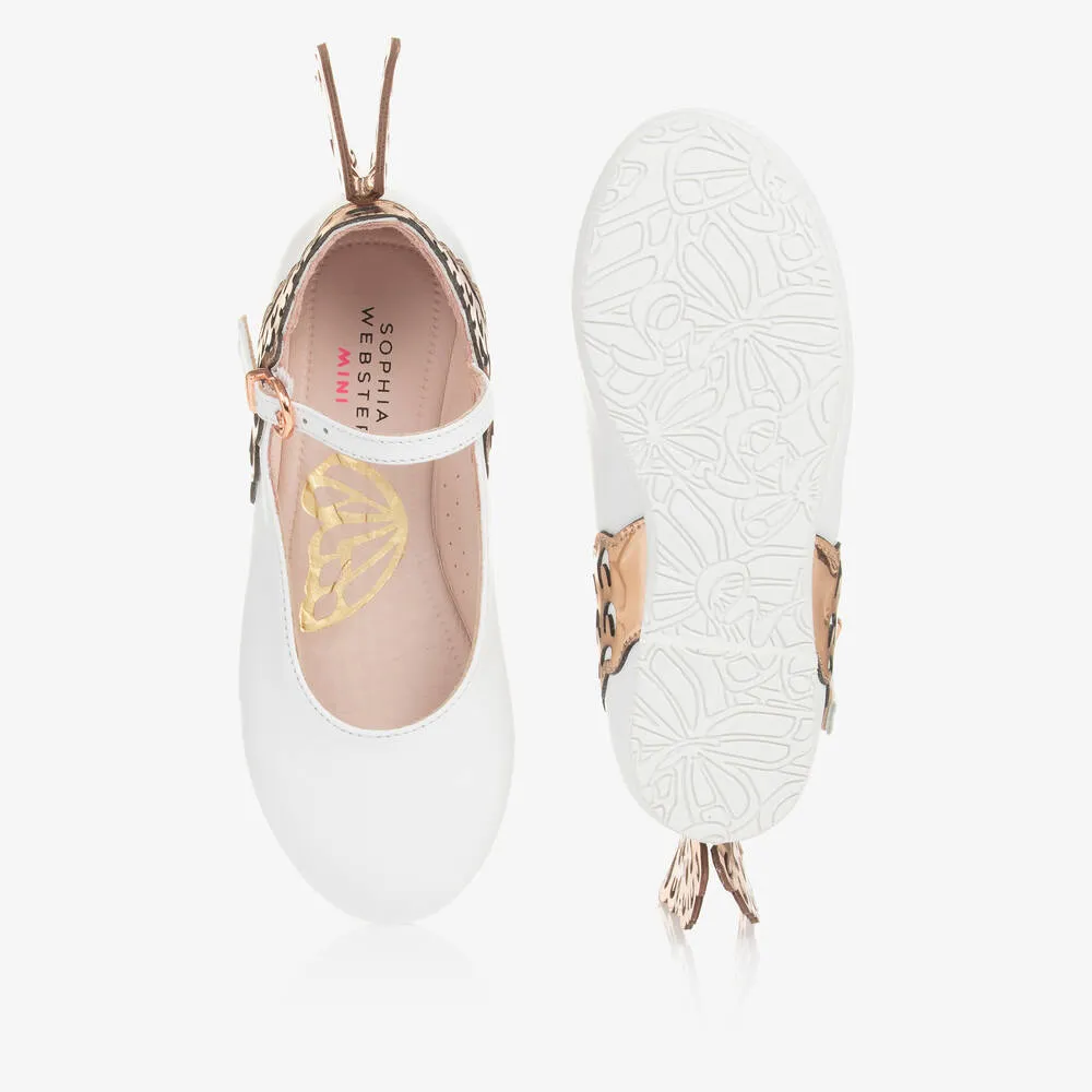 Girls White Leather Butterfly Pumps