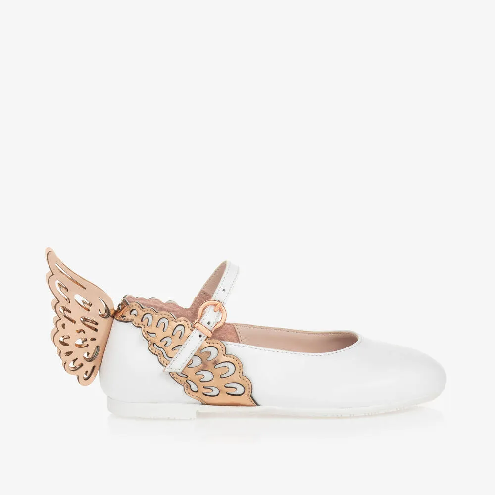 Girls White Leather Butterfly Pumps