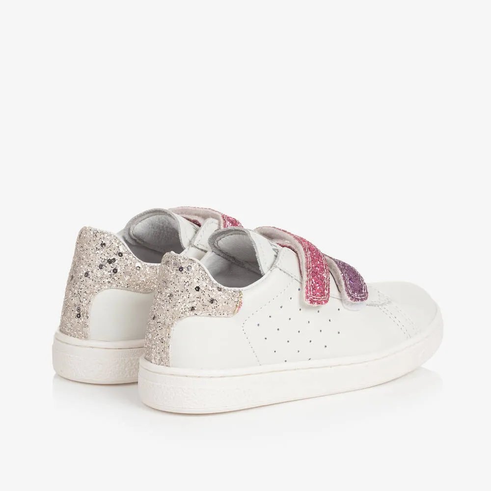 Girls White Leather Velcro Trainers