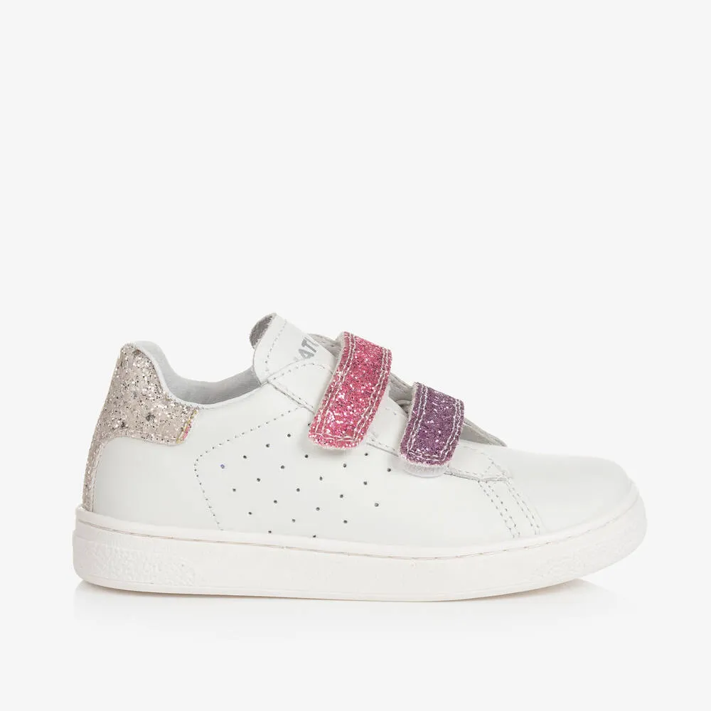 Girls White Leather Velcro Trainers