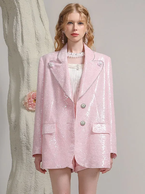 Glossy Oversize Suit Elegant Nichi Bold  Jacket＆Short-Pants