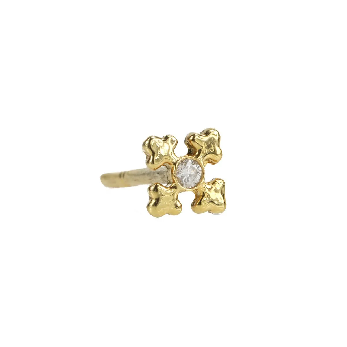 Gold Cross Studs with Bezel-Set Diamond Center