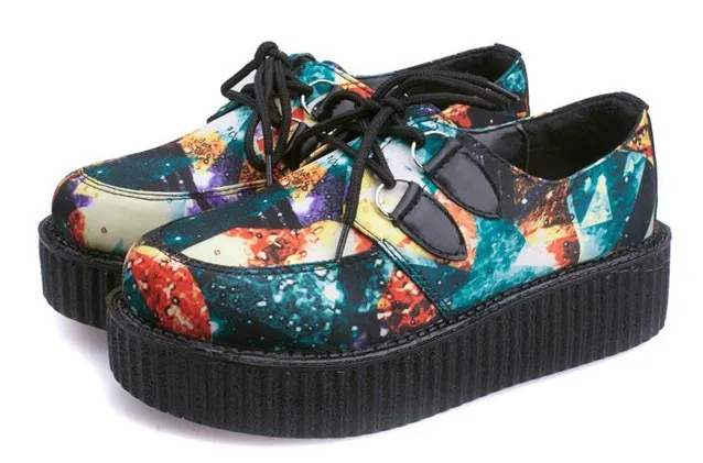 Galaxy Stars Universe Lace Up Platforms Oxfords Shoes