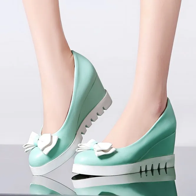 Mint Pastel Bow Platforms Wedges Ballerina Ballet Flats