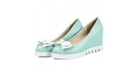 Mint Pastel Bow Platforms Wedges Ballerina Ballet Flats