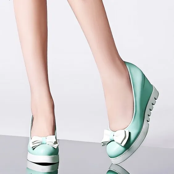 Mint Pastel Bow Platforms Wedges Ballerina Ballet Flats