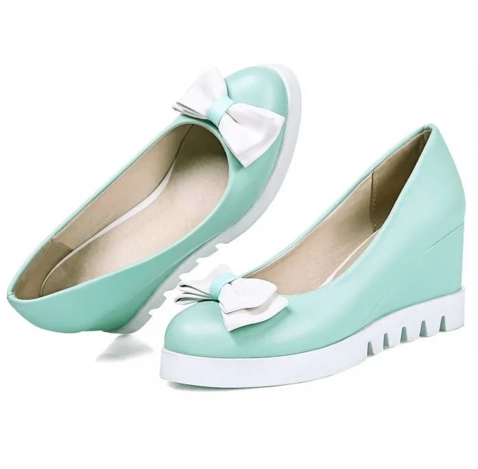 Mint Pastel Bow Platforms Wedges Ballerina Ballet Flats