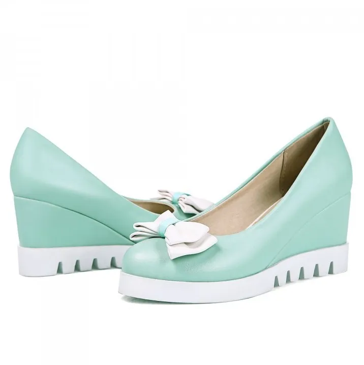 Mint Pastel Bow Platforms Wedges Ballerina Ballet Flats