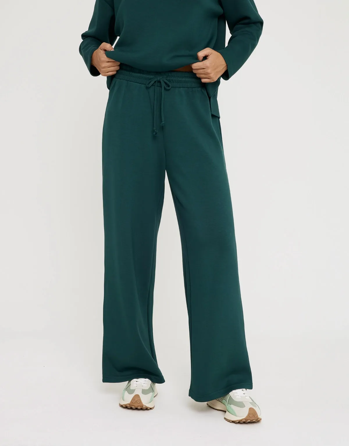 Green Modal Wide Leg Long Trousers - Forest