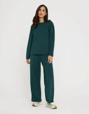 Green Modal Wide Leg Long Trousers - Forest