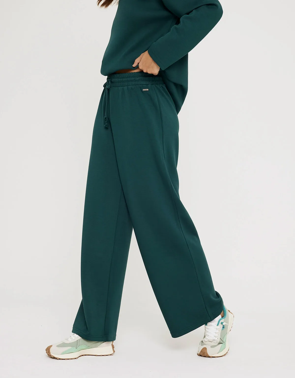 Green Modal Wide Leg Long Trousers - Forest