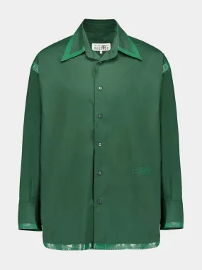 Green Poplin Shirt Jacket with Coated Hem