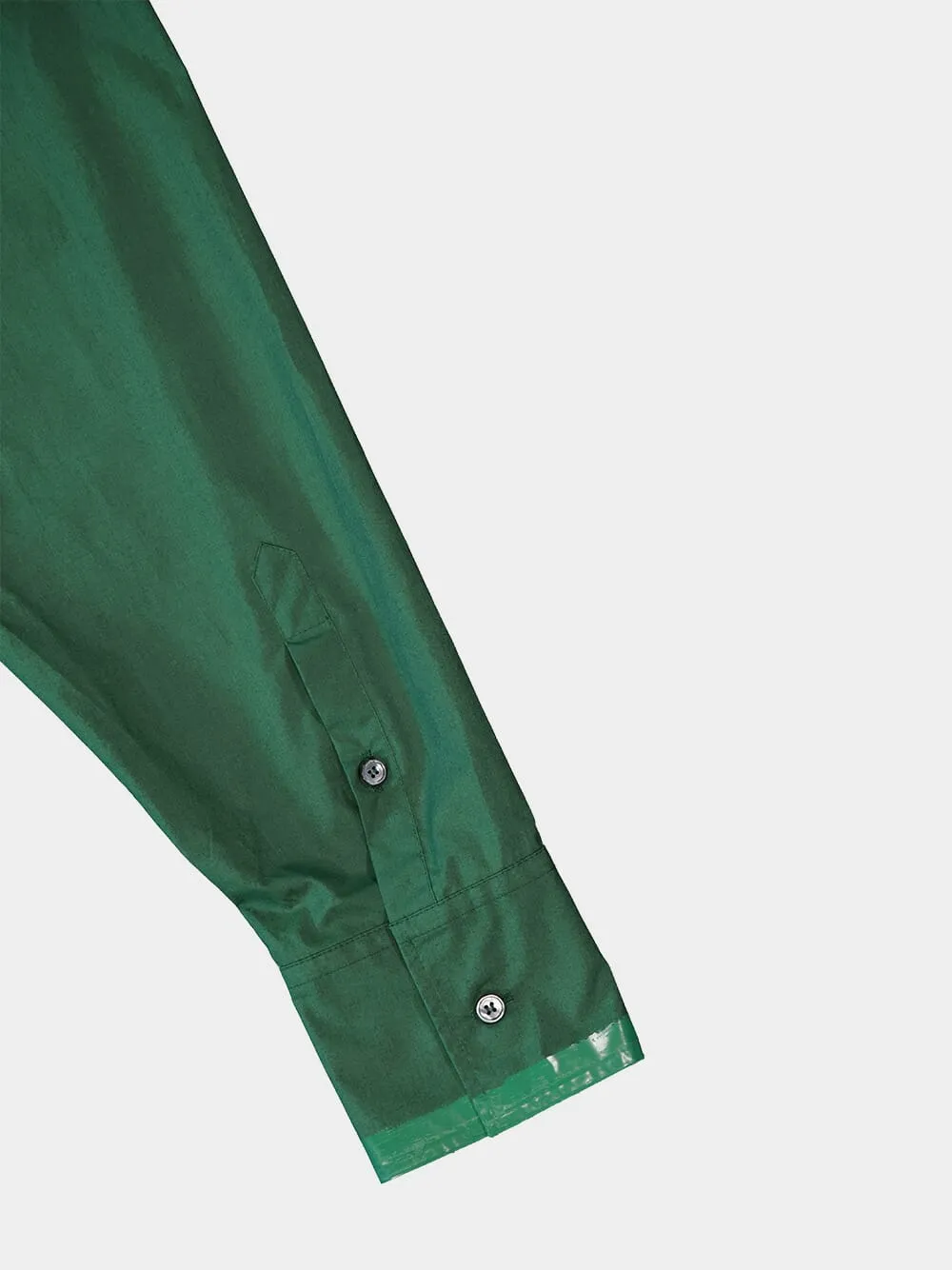 Green Poplin Shirt Jacket with Coated Hem