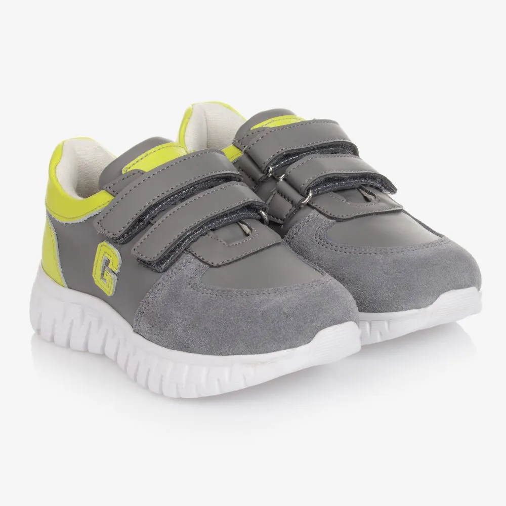 Grey Leather Velcro Trainers