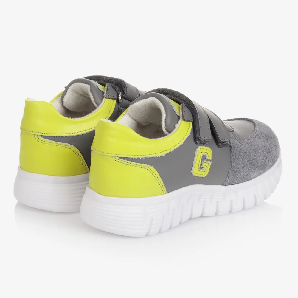 Grey Leather Velcro Trainers