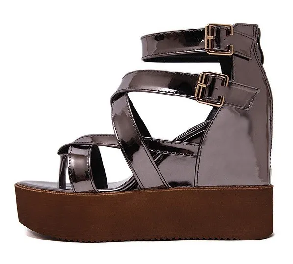 Metallic Strappy Gladiator Platforms Wedges Sandals Shoes