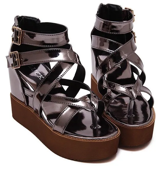 Metallic Strappy Gladiator Platforms Wedges Sandals Shoes