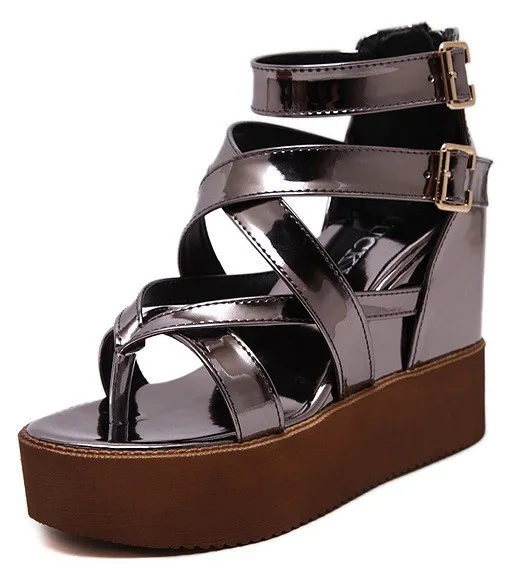 Metallic Strappy Gladiator Platforms Wedges Sandals Shoes