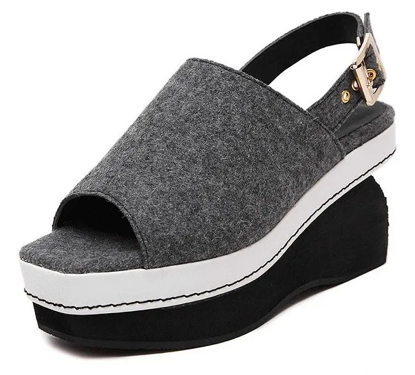 Gray Punk Rock Gothic Slingback Platform Wedges Strappy Sandals