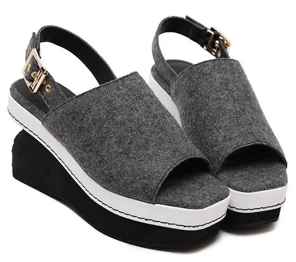 Gray Punk Rock Gothic Slingback Platform Wedges Strappy Sandals