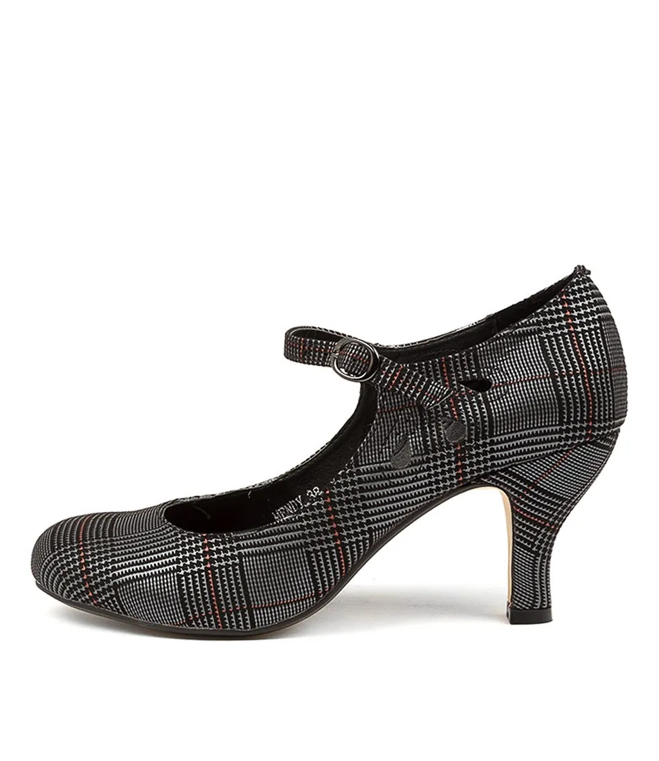 I LOVE BILLY Mendy Black Check Embossed Mary Jane Heels