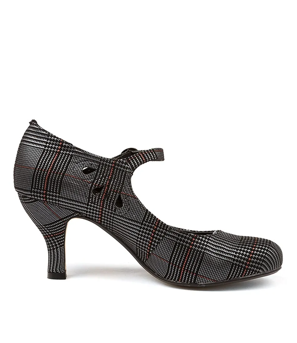 I LOVE BILLY Mendy Black Check Embossed Mary Jane Heels