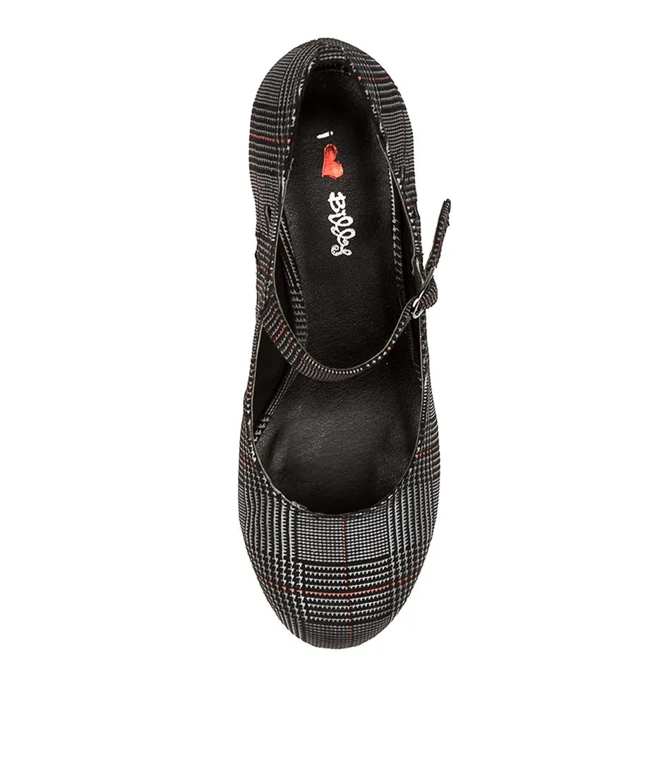 I LOVE BILLY Mendy Black Check Embossed Mary Jane Heels