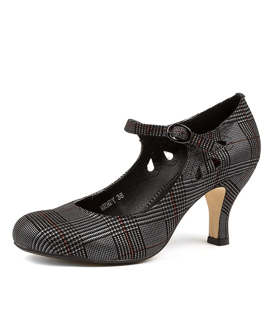 I LOVE BILLY Mendy Black Check Embossed Mary Jane Heels