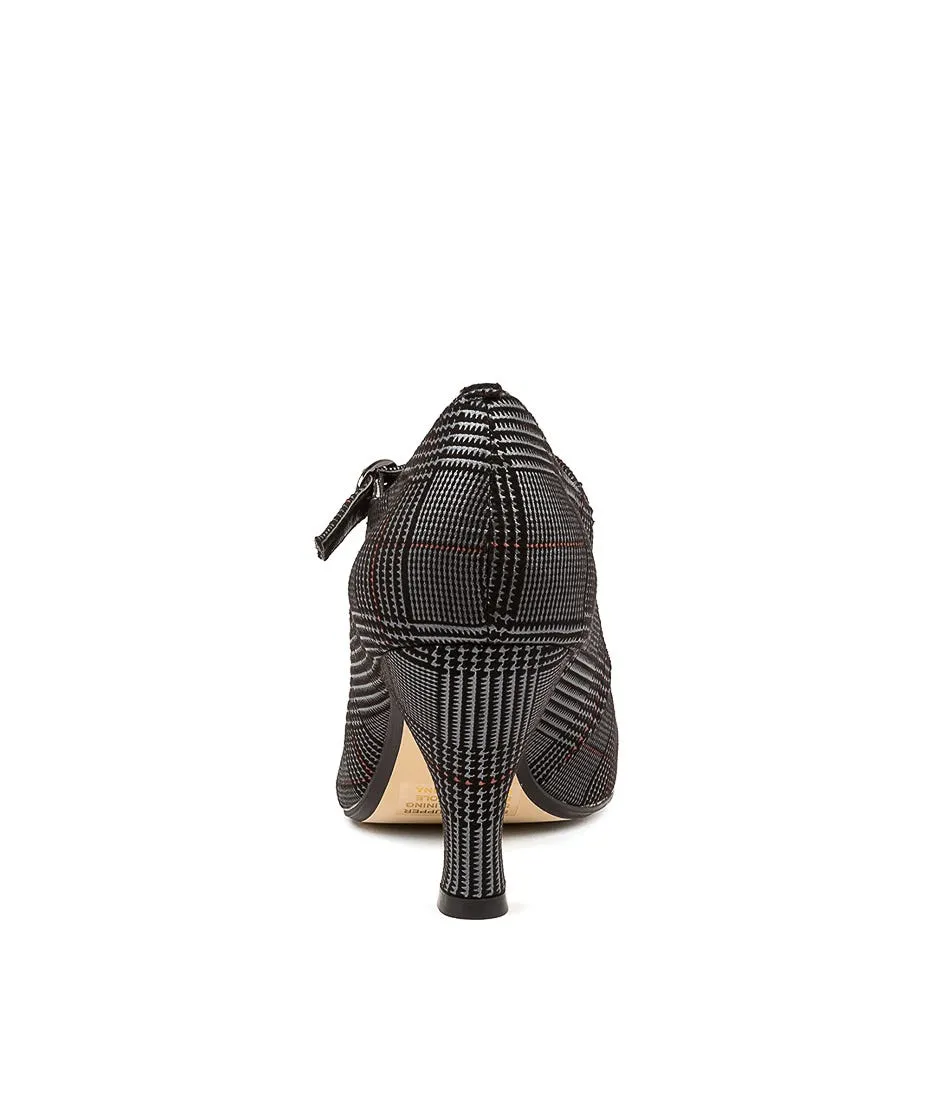 I LOVE BILLY Mendy Black Check Embossed Mary Jane Heels