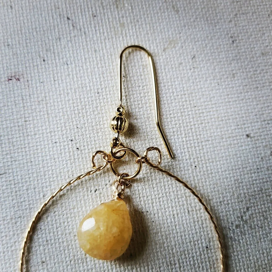 Island Girl Art - Natural Stone Earrings- Citrine Hoop