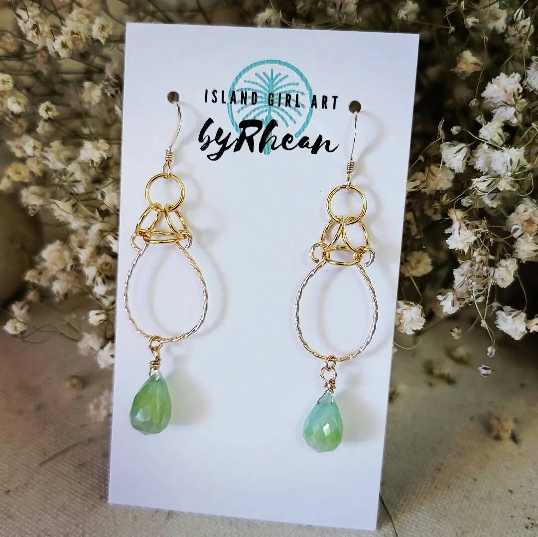 Island Girl Art - Natural Stone Earrings- Green Chalcedony Pear