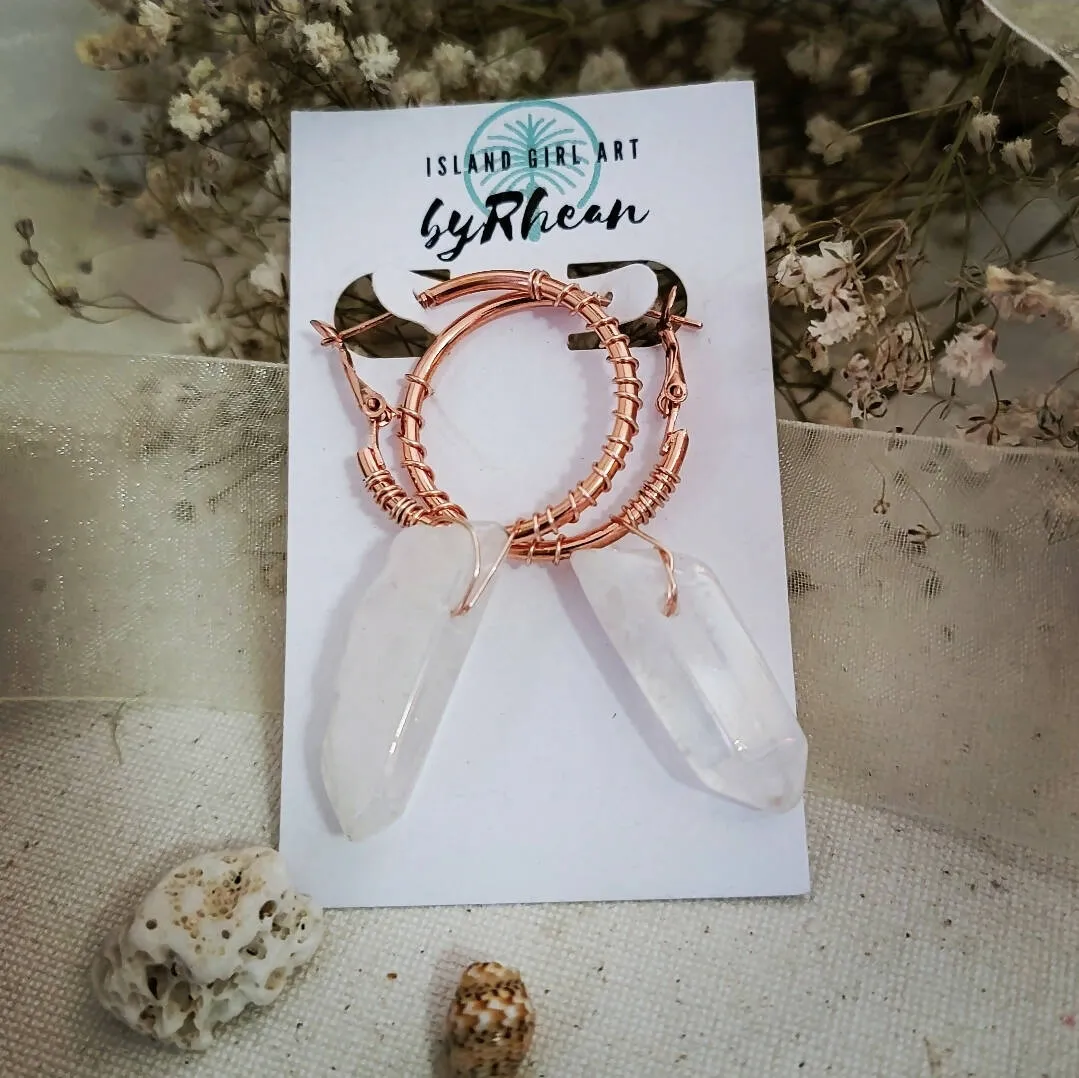 Island Girl Natural Stone Crystal Quartz Hoop Jewelry